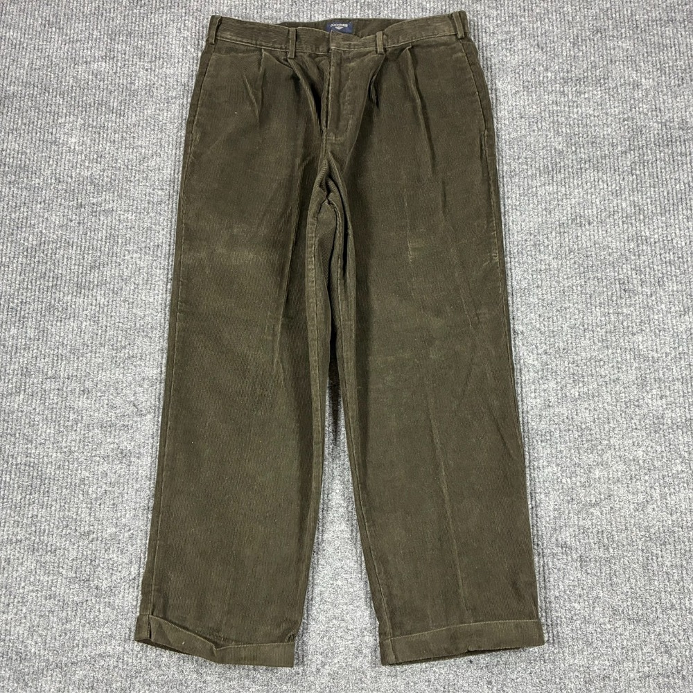 Dockers Mens Corduroy Pants 36x30 Olive Pleated Front Straight Leg High Rise